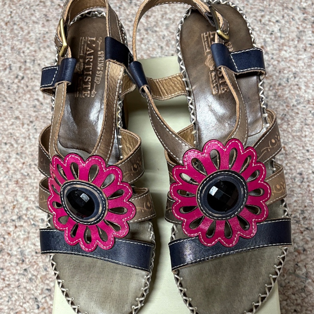 Spring Step Pink and Black Floral Sandals